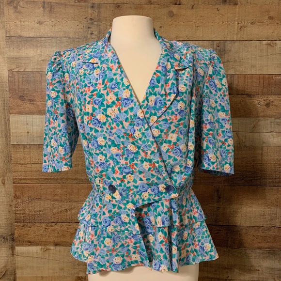 S.L. Fashions | Vintage Floral Print Wrap Blouse - Picture 2 of 8